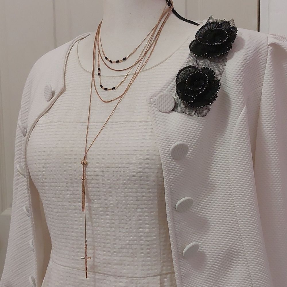 Trendy Chic Multilayered Double Cross Pendant Bolo Statement Necklace Gold Tone - Picture 3 of 7